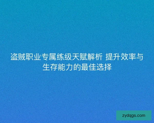 盗贼职业专属练级天赋解析 提升效率与生存能力的最佳选择